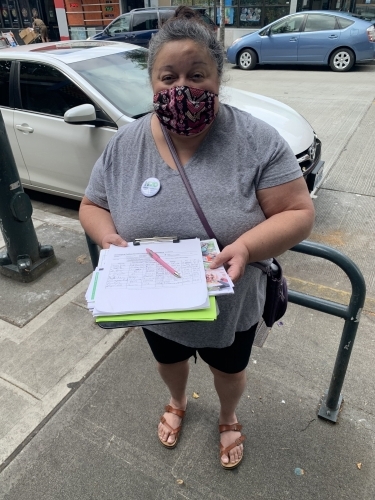 Andrea Merida in Washington for ballot petitioning for Hawkins/Walker